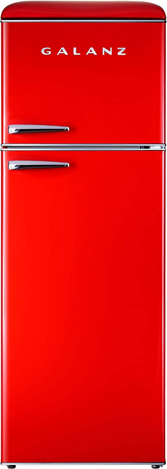 Galanz GLR12TRDEFR Refrigerator, Dual Door Fridge, Adjustable Electrical Thermostat Control with Top Mount Freezer Compartment, Retro Red, 12.0 Cu Ft