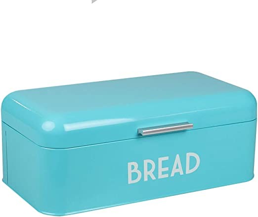 Vintage Bread Box for Countertops, Metal (Teal) Home Basics, Vented Hinged Top Large Bread Box, Keep Bread, Bagels, Croissants Fresh