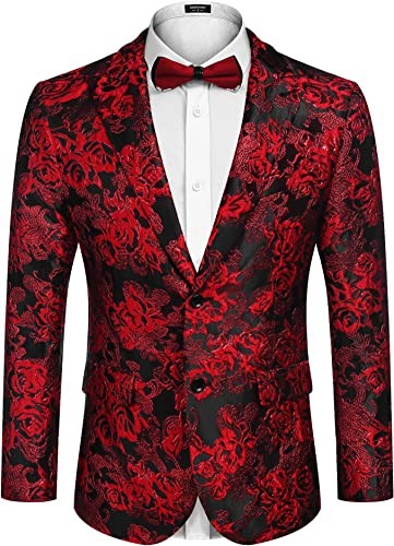 COOFANDY Mens Floral Tuxedo Jacket Rose Embroidered Blazer Jacket for Wedding Prom Dinner Party