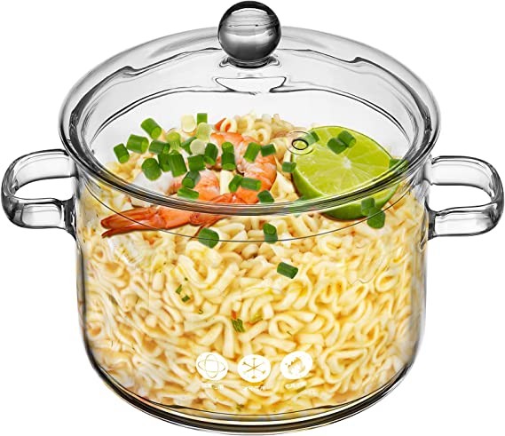 Hemoton Glass Saucepan Glass Stock Pot Glass Saucepan with Lid Kitchen Stock Pot Glass Cooking Pot Thickened Stock Pot Large Bowl Salad Pot (1900ml)
