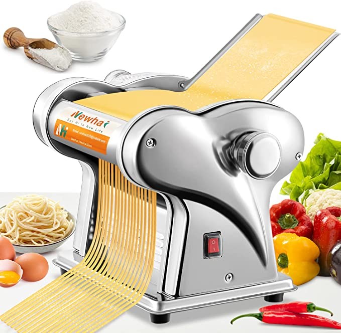Newhai Electric Family Pasta Maker Machine Noodle Maker Pasta Dough Spaghetti Roller Pressing Machine Stainless Steel 135W for Home Use (1.5mm round noodle+4mm flat noodle)
