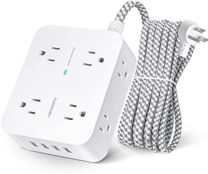 Surge Protector Power Strip, HANYCONY 8 Wide Outlets with 4 USB Charging Ports, 3 Side Outlet Extender with 5Ft Braided Extension Cord, Flat Plug, Wall Mount, Desk Charging Station for Home Office ETL