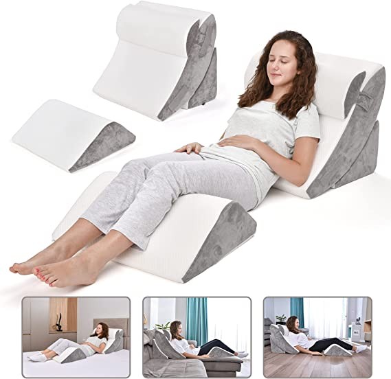 BRITENWAY Bed Wedge Pillow Set - 4 Piece Orthopedic Wedge Pillow Set - 45D Memory Foam Post Surgery Pillow For Back, Neck, Head, Shoulder Support & More - Ergonomic