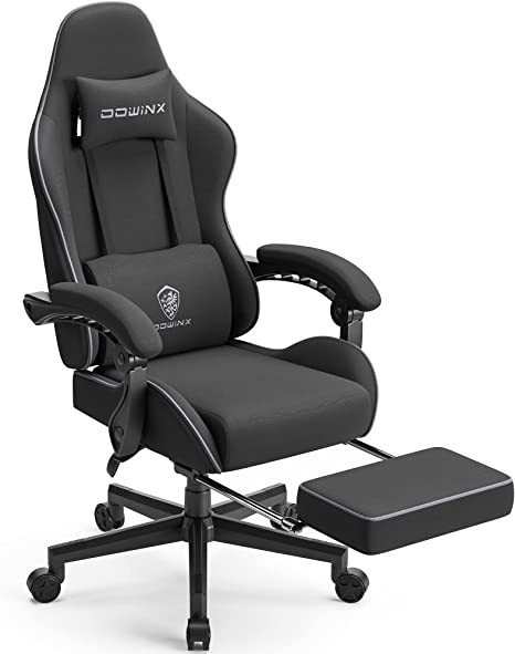 Dowinx Gaming Chair Fabric with Pocket Spring Pad, Massage Gaming Chair Fabric with Headrest, Ergonomic Computer Chair with Footrests 300 Lbs, Black