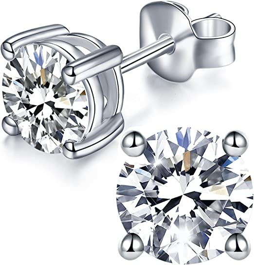 IMOLOVE Moissanite Stud Earrings with 0.6ct-3ct DEF Color Round Cut Lab Created Diamond Earrings in Sterling Silver with 18K White Gold Plated for Women Men