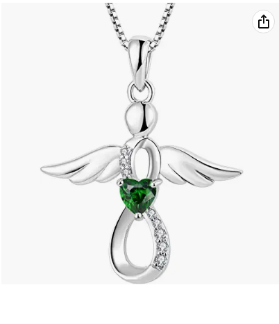 Fj infinity angel brithstone sterling silver women's necklace