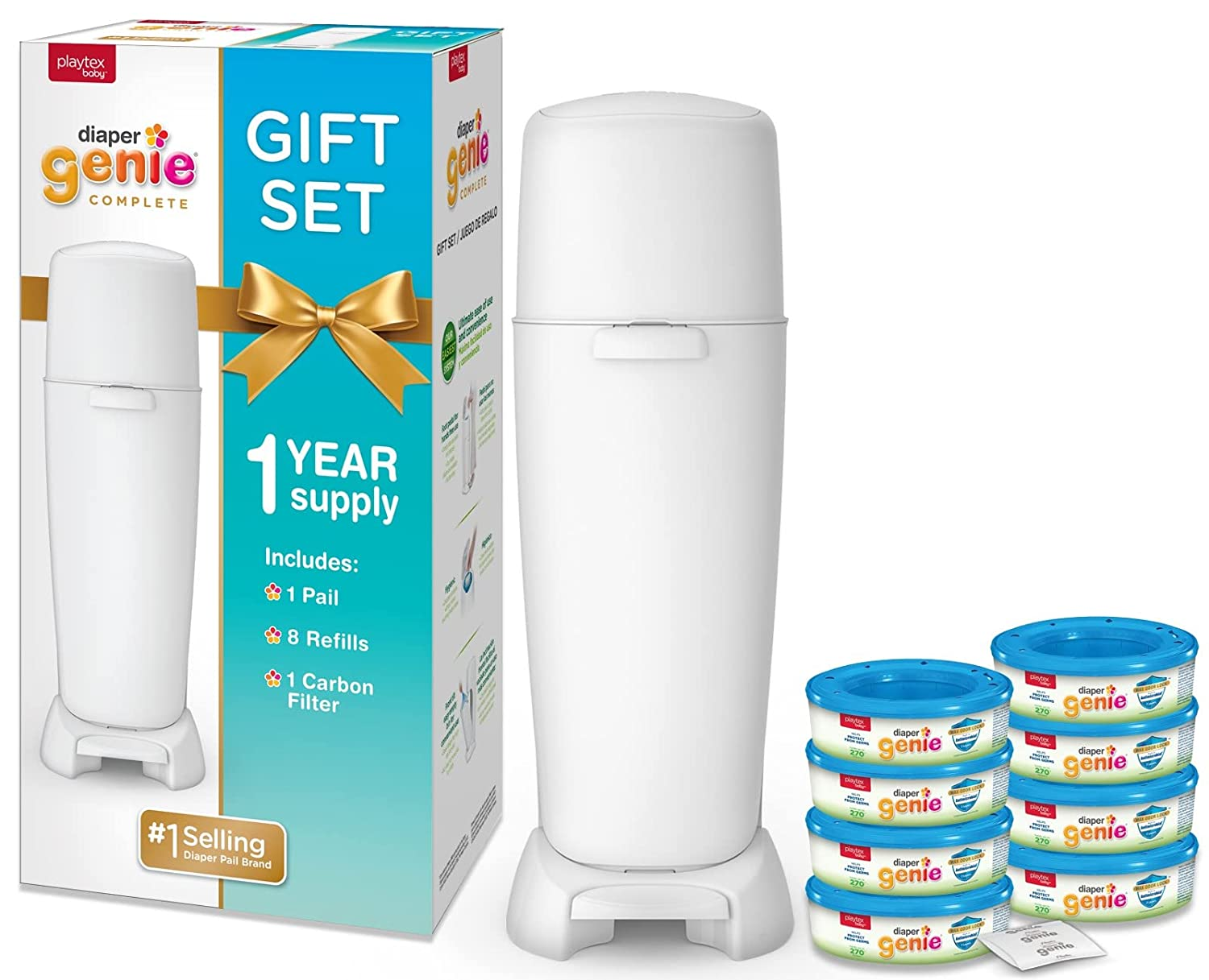 Baby Diaper Genie registered package | including Diaper Genie diapers barrel, eight full complement carbon filter bag and 1 for odor control | baby registration and the perfect shower gift