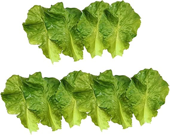 DinQ Pack of 10 Fake Lettuce Leaves Artificial Leafy Green Vegetables Plastic Lifelike Salad for Festival Home Kitchen Cabinet Decoration