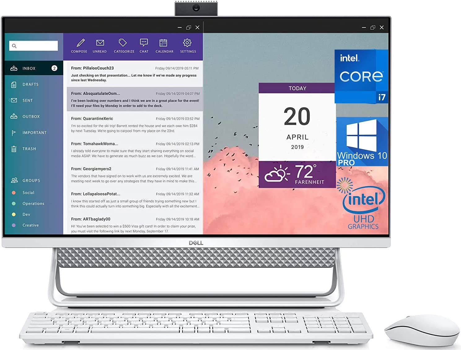 Dell inspiron 7700, 27-inch full hd touch screen, Intel* i7-1165g7 11th generation, 16 gb ram, 1 TB SSD, webcam, graphics card nvidia geforce mx330 2gb, hdmi, sd card, usb ty