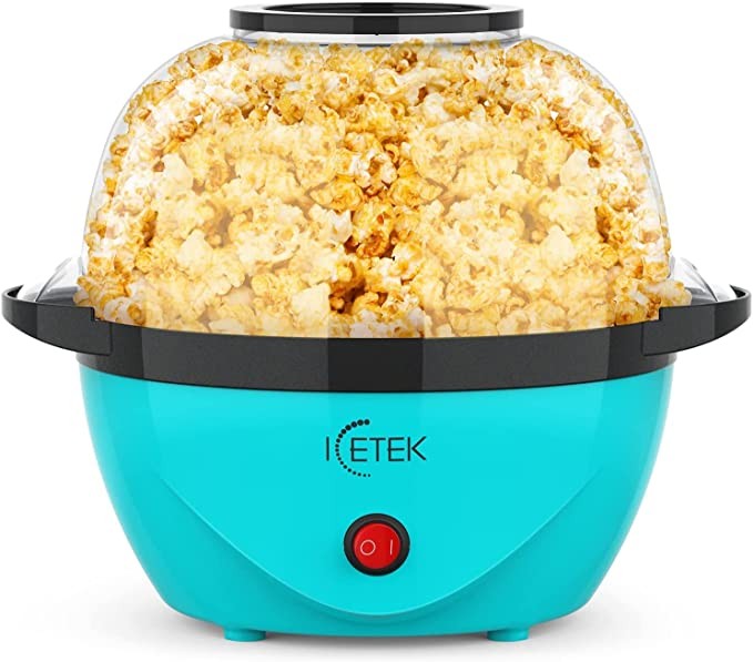 Popcorn Machine, Hot Oil Electric Popcorn Popper Maker, 99% Popping Rate, Nonstick Plate with Electric Stirring, Measuring Cup & Spoon, Large Serving Bowl, Kids Party Healthy Snacks