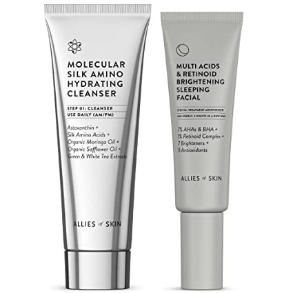 Allies of Skin Rejuvenation & Hydration Bundle. Multi Acids & Retinoid Brightening Sleeping Facial. Exfoliates & Hydrates (1.7Oz) + Molecular Silk Amino Hydrating Cleanser. Nourishes & Repairs (3.4Oz)