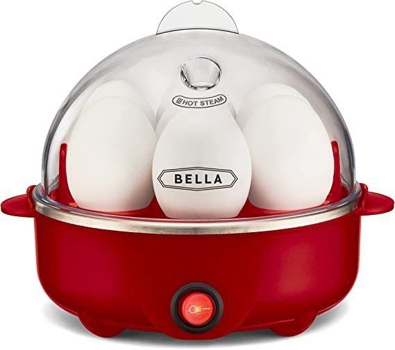 BELLA 17286 Cooker, Rapid Boiler, Boiler Makes Up to 7 Large Egg Boilers, Includes Boiling and Omelette Tray, Single Stack, Red