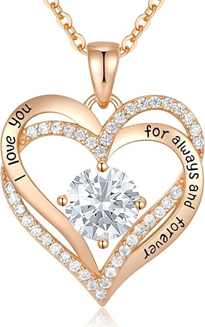 CDE Forever Love Heart Women's Pendant Necklace 925 Sterling Silver with Birthstone CZ, Birthday Valentine's Day Anniversary Jewelry Gifts for Women Wife Girlfriend Girls, Cubic Quartz