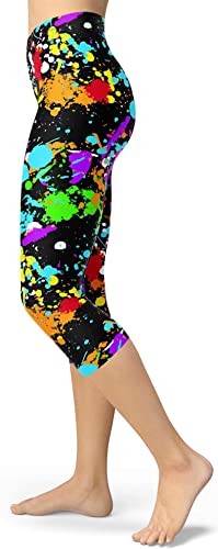 sissycos ladies 80s cropped leggings, art splash print butter soft cropped stretch pants 21 inches