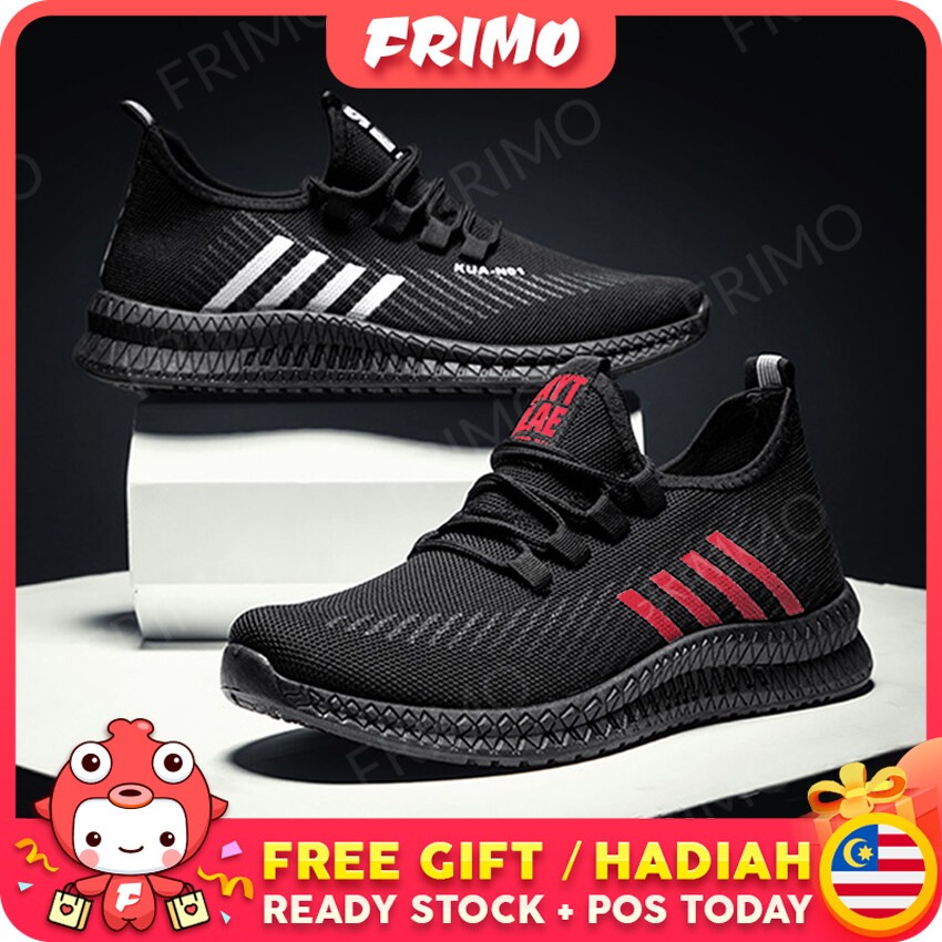 FRIMO Malaysia - Four Garisi Men's Sneaker Shoes Kasut Lelaki Guys Walking Running Stripes Gaya Durable Sport Men Casual Gift Man Boys Lelaki Outdoor Gaya Comfort Selesa Korea Japan Ready Stock GRIMO