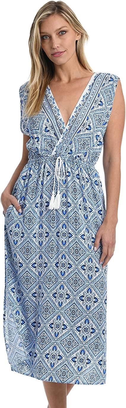 La Blanca women's dress swimsuit blouse, Cape Blue // Mediterranean Wind, Medium