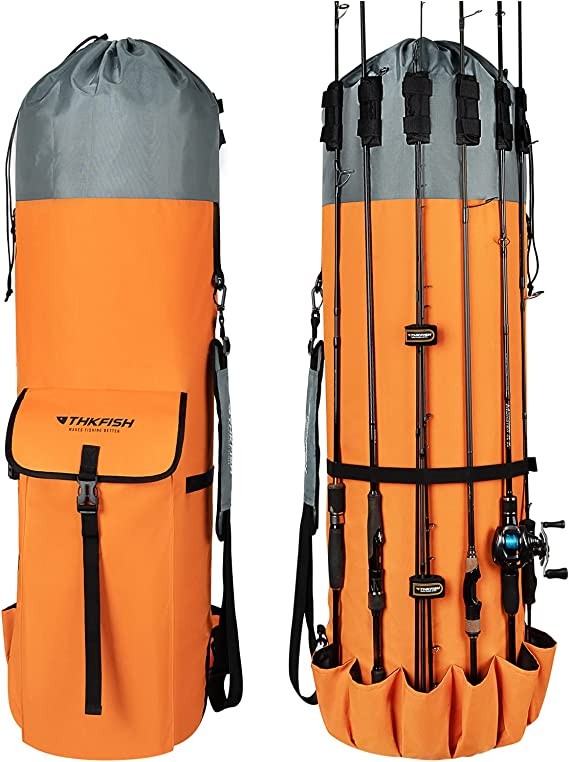 Thkfish fishing bag bag rods box rods rods road box for storage up to 6 rods with scroll, orange