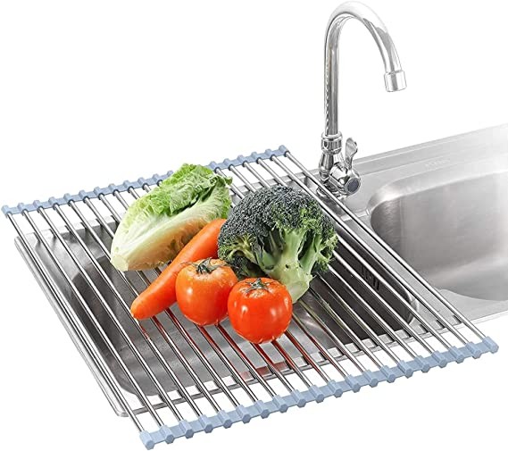 Seropy Roll-Up Dish Drying Rack Kitchen Sink 17.5 x 15.7 Inch Drying Rack Folding Dish Drainer Stainless Steel Kitchen Drying Rack
