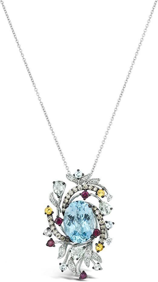 LeVian 14K White Gold, White/Chocolate Diamond & Semi-Precious Gems - Choose Pendant Necklace or Stud Earrings (H-I/Fancy Brown Color, SI2-I1 Clarity)