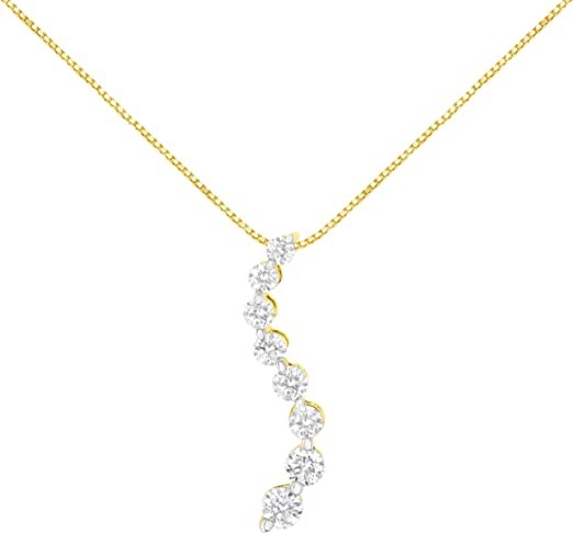 14k Yellow Gold 3.0 cttw Baguette and Brilliant Round-Cut Diamond Journey 18" Pendant Necklace (I-J Color, I2-I3 Clarity)