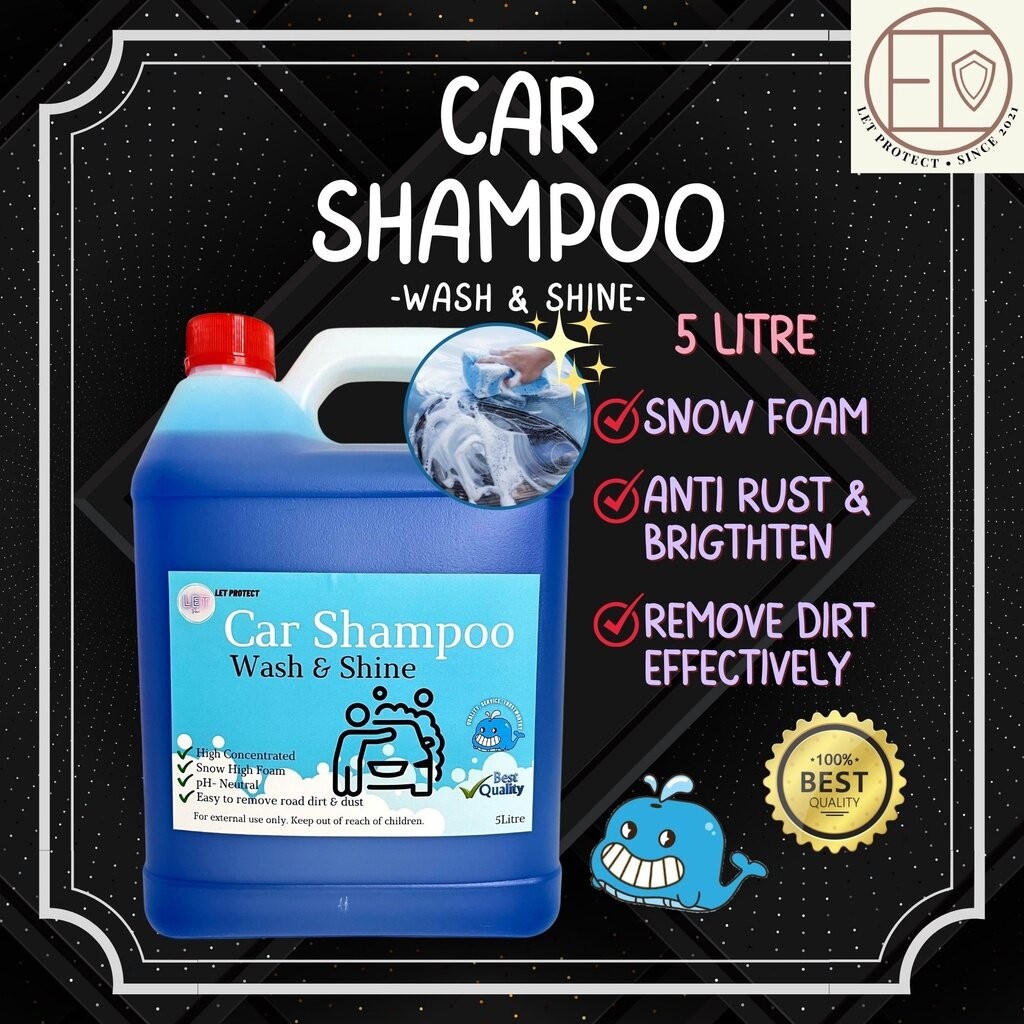 ?? [LET PROTECT 5Litre] Car Shampoo Snow Wash & Wax 5L Car Wash Liquid Soap High Foam High Concentrated Syampoo Kereta