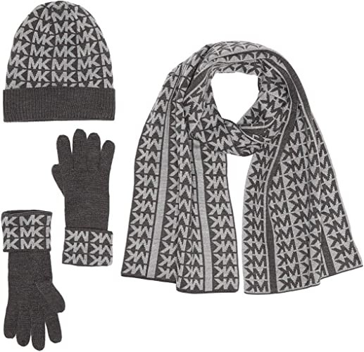 Michael Kors Mike Gauze women's alphabet knit scarf, hat and gloves 3-piece set