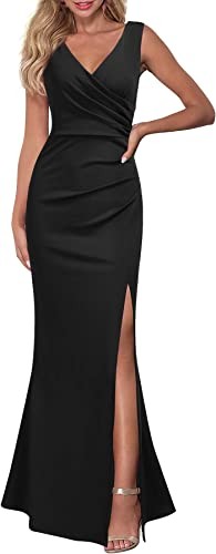 WOOSEA Women's Sleeveless V Neck Slit Evening Long Dress