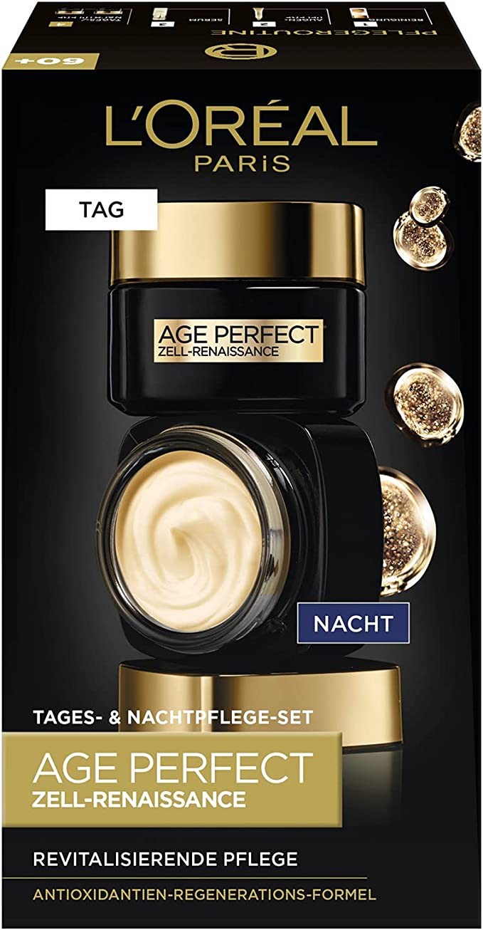 L'Oréal Paris Age-Defying Rejuvenating Hydrating Face Treatment Set with Day and Night Cream with Black Truffle and Black Tea, 2 x 50ml