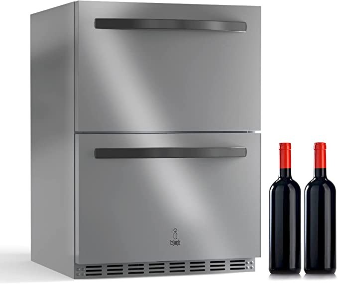 Under Counter Refrigerator for Home Use, Indoor and Outdoor Double Drawer Under counter Fridge in Stainless Steel, ICEJUNGLE 24'' Built-in/Freestanding Beverage Fridge Refrigerator and Commercial Use