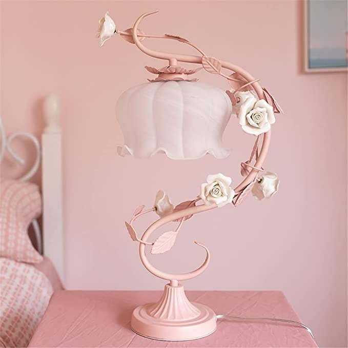 WODMB Contracted and RomanticPink Desk Lamp Creative Bedroom Pink Rose Flower Girl Children Room Bedside Lamp (Color : Pink, Size : 52cm*19cm)