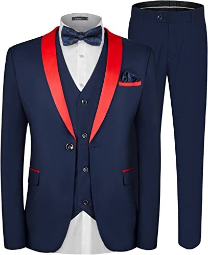Mage male threaded suit of 3 items, one tonne one tonne shawl with lapels, blazer with vest and trousers, set with tie and square pockets