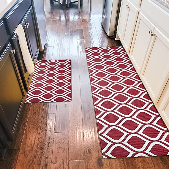 UPHTEH Anti Fatigue Kitchen Mats for Floor 2 Piece Set,17.32*28.74 and 17.32*46.25,Non Slip Waterproof Kitchen Mats and Rugs Ergonomic Comfort Mat for Home,Office,Laundry Room (red)