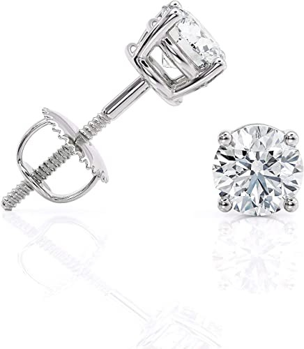 IGI Certified 1.5 Carat Diamond Round Stud Earrings in 14K White Gold with Screw Backs by Beverly Hills Jeweler