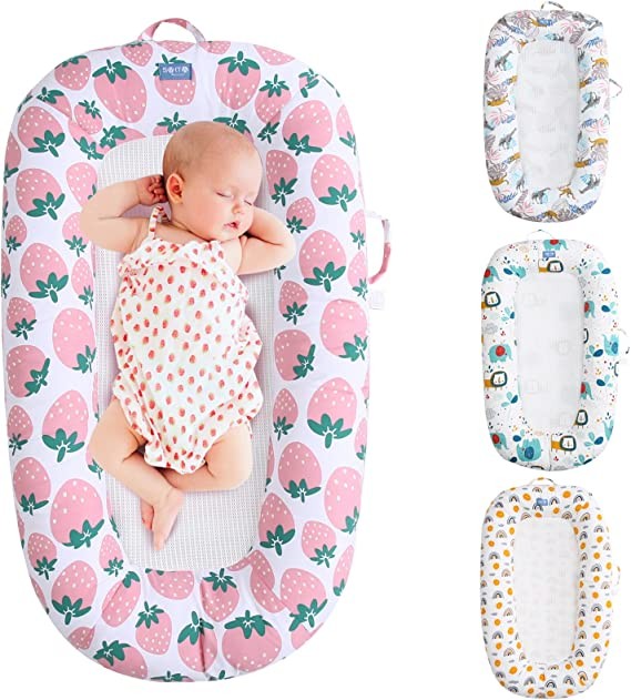 SMTTTW baby lounger co, baby lounger co baby sleep, newborn lounge *, soft cotton air *, portable cradle as a gift for baby shower (strawberry)