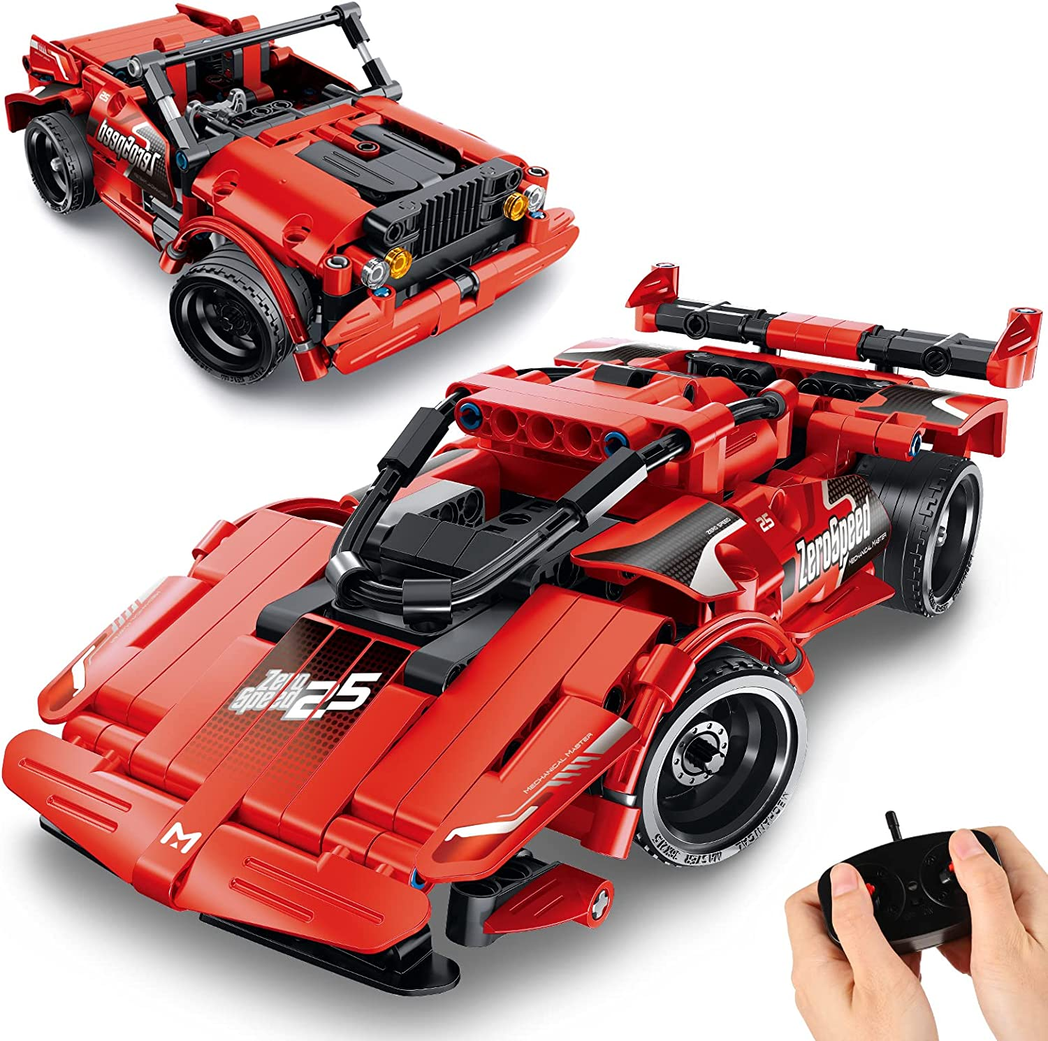 Dolive stem building blocks set for boys, racing toy on radio control 2 in 1, building blocks set for early learning, safe car, 6 years old, 7, 8, 9, 10, 11, 12 (red)