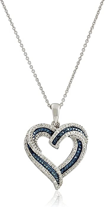 Blue and White Diamond Heart Pendant Necklace in Sterling Silver (1/2 ct. total diamond weight), 18"