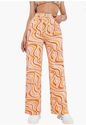 Wdirara women's daily loose jeans with high waist and wide pants with print, jeans trousers