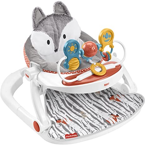 Fisher-Price Premium Sit-Me-Up Floor Seat with-Toy Tray Peek-a-Boo Fox Portable Baby Chair with Snack Tray and-Toys