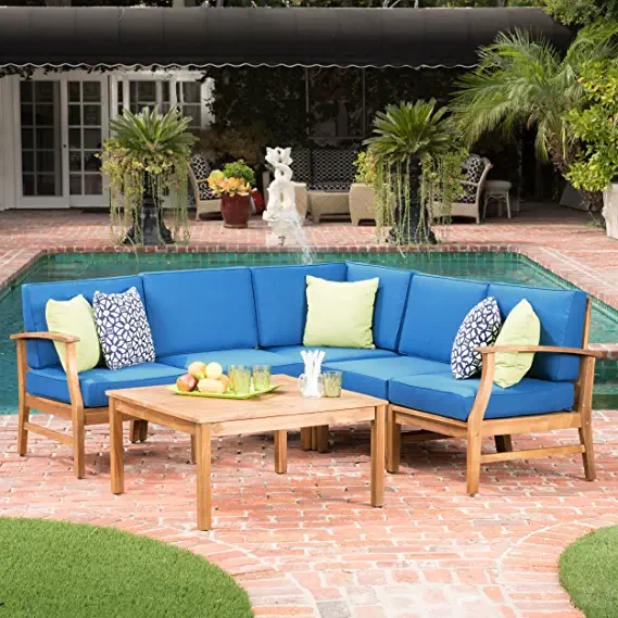 Christopher Knight Home 299097 Perla Outdoor Sofa Set/Part, Set of 6, Teak/Blue