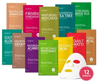 Glam Up Face Mask Pack of 12 (Pack of 12) - Mask Skincare, Hydrating Mask, Hydrating, Brightening & Soothing, Beauty Mask for All Skin Types