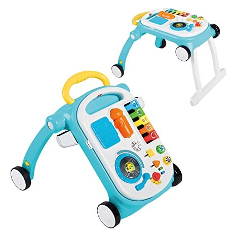 Baby Einstein Music Mix 'N Roll 4-in-1 Push Walker, Activity Center, Toddler Table and Floor - For 6+ Months, Blue