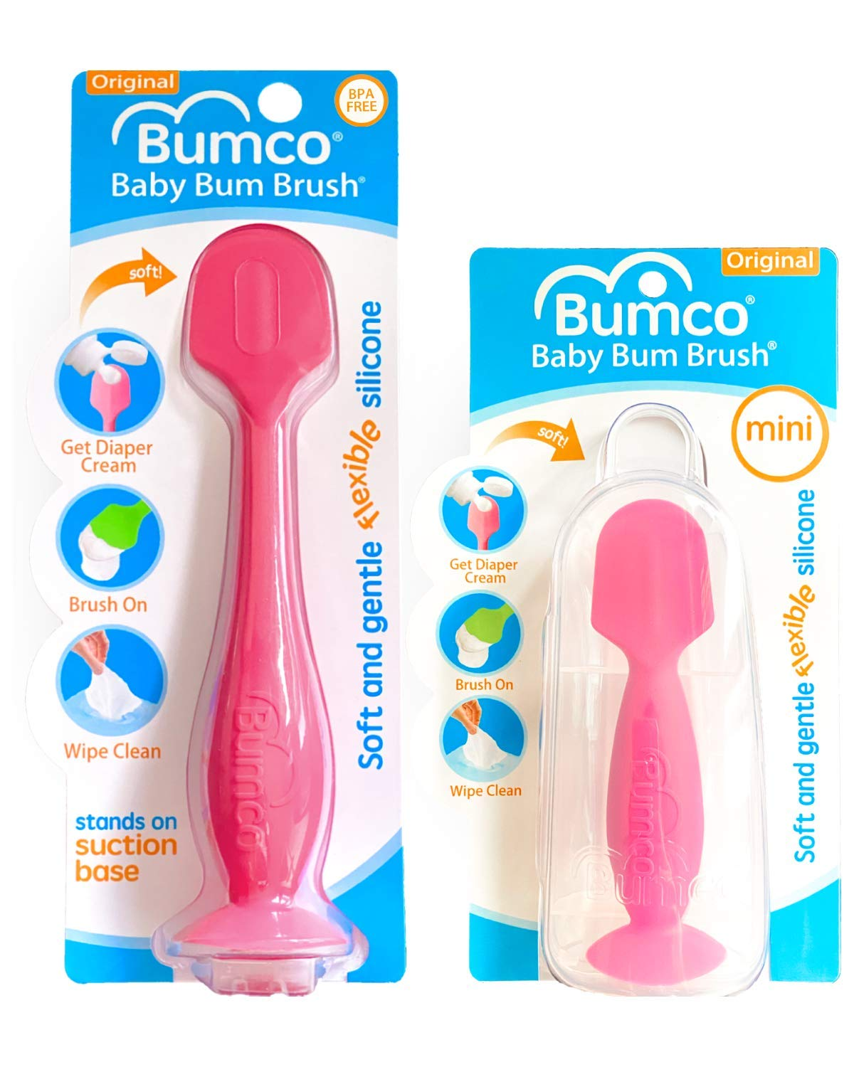 Bumco Diaper Cream Squeegee + Mini Baby Butt Brush with Travel Box - Diaper Cream Applicator Set, Hip Scraper Baby Essentials, Diaper Cream Brush, pink