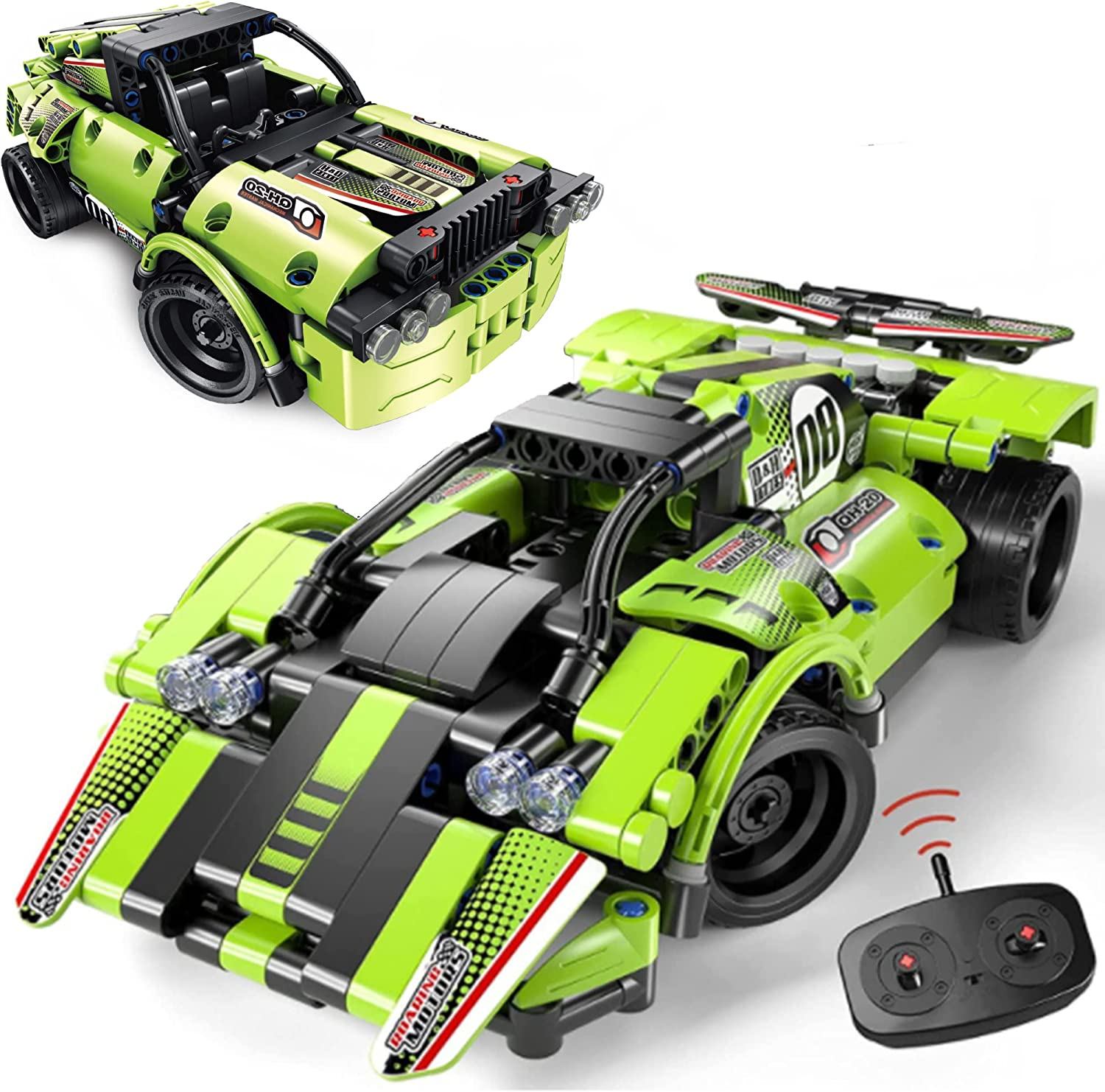 Stem 2 baby building toys in 1 rc race car snap together engineering kit early learning rc race car and building blocks for off-road gifts for boys and girls aged 6, 7, 8, 9,