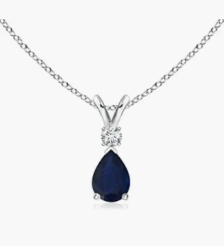 Necklace with sapphire drop suspension, sterling silver with diamonds (sapphire 6x4 mm), sterling silver, sapphire