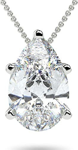 IGI Certified 14K White Gold 2.0 Carat Teardrop Pear-Shaped Lab Created Diamond Solitaire Pendant Necklace (G-H Color, VS1-VS2 Clarity), 18"