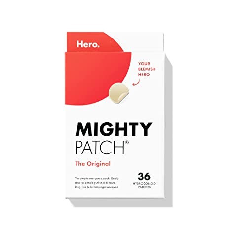 Mighty Patch Original by Hero Cosmetics - Hydrocolloid Acne Patches for Covering Pimples and Blemishes, Face and Skin Spot Stickers, Vegan Friendly, Not Tested on Animals (36 Count)