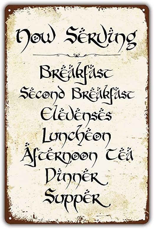 Vintage Style Funny Tin Sign, Second Breakfast Kitchen Sign, Gift for LOTR Fans, Metal Sign, 20.32 x 30.4 Inches