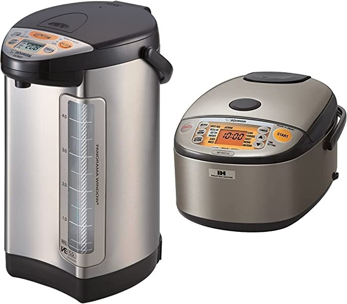 Zojirushi America CV-DCC50XT VE Hybrid Water Boiler And Warmer, 5-Liter, Stainless Dark Brown & Zojirushi NP-HCC10XH Induction Heating System Rice Cooker and Warmer, 1 L, Stainless Dark Gray
