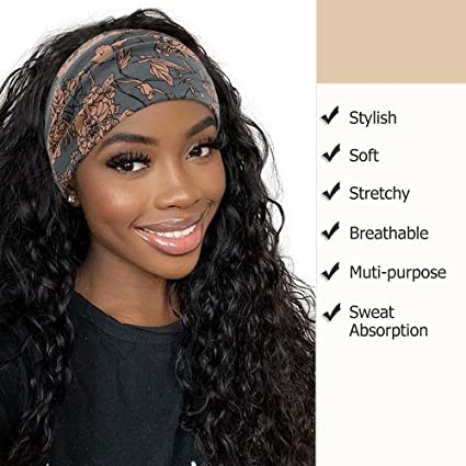 50.8 cm water wave head wig ladies hairband wig water wave easy to wear wig machine made without lace front wig 9A Brazilian real life hair 150% density natural black