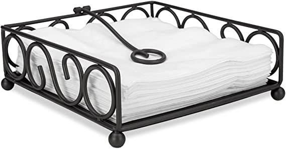 Home Basics Scroll Collection Bronze Coated Steel Flat Napkin Holder Dispensing Rack, Kitchen and Countertops, Black